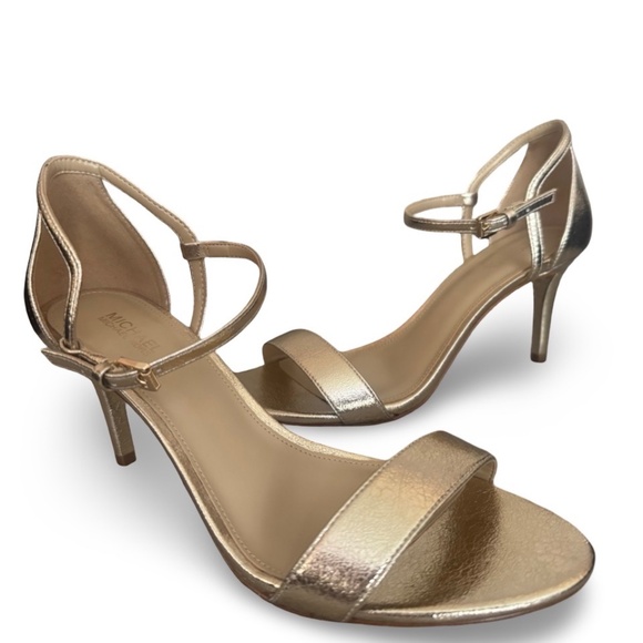Michael Kors Simone Mid Sandal Pale Gold Shoes Size 8 - Picture 1 of 10